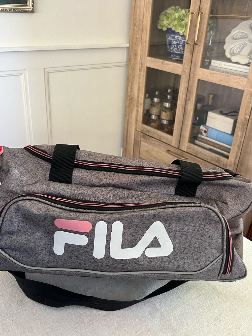 FILA Heathered Grey & Pink Sport Duffel Gym Bag